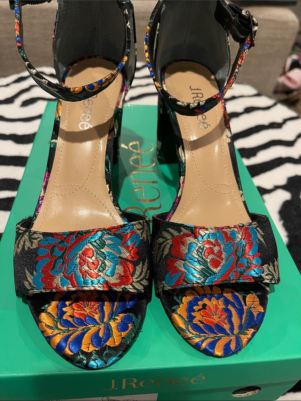 J.Renee Flavania Asian Floral Embroidered Block Heel